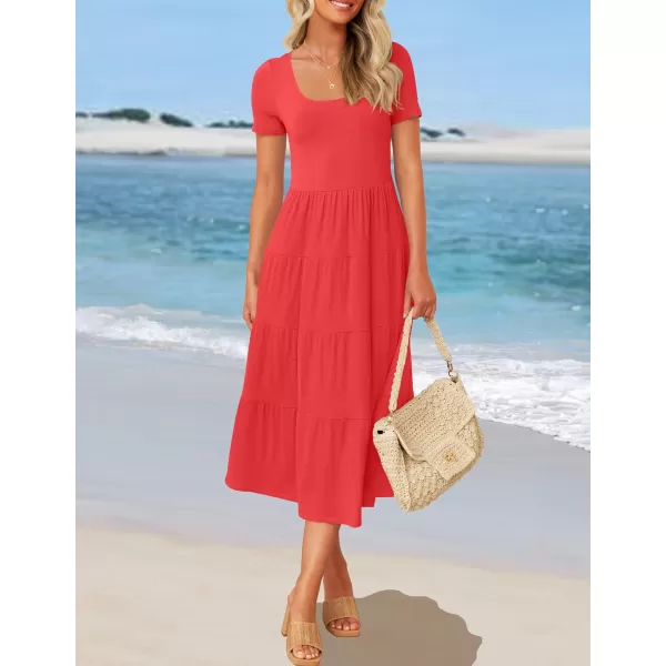 imageZESICA Womens 2024 Summer Casual T Shirt Dress Short Sleeve Scoop Neck Flowy Tiered Beach Midi Dresses with PocketsWatermelon