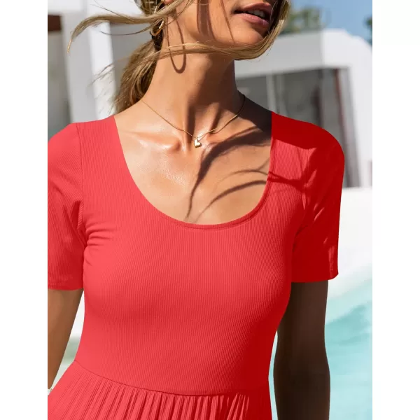 imageZESICA Womens 2024 Summer Casual T Shirt Dress Short Sleeve Scoop Neck Flowy Tiered Beach Midi Dresses with PocketsWatermelonred