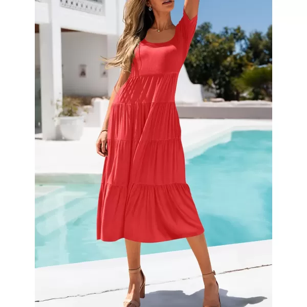 imageZESICA Womens 2024 Summer Casual T Shirt Dress Short Sleeve Scoop Neck Flowy Tiered Beach Midi Dresses with PocketsWatermelonred