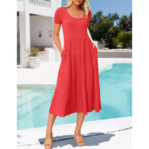 imageZESICA Womens 2024 Summer Casual T Shirt Dress Short Sleeve Scoop Neck Flowy Tiered Beach Midi Dresses with PocketsWatermelonred