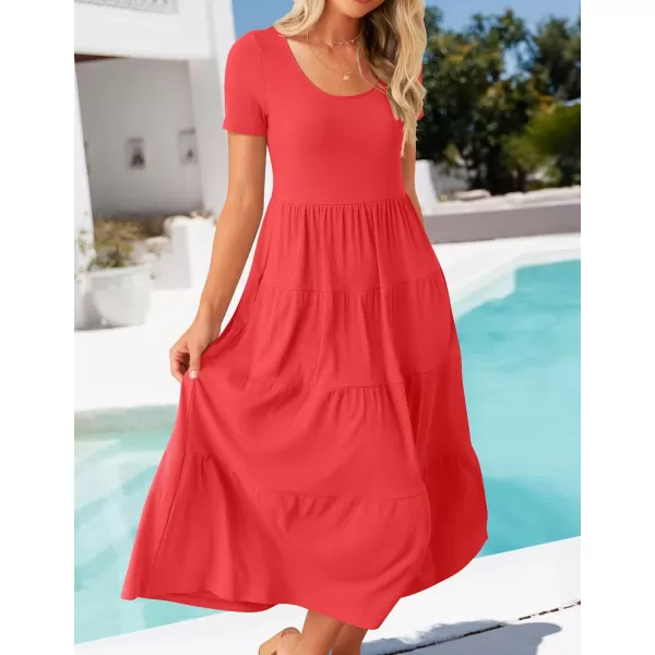 imageZESICA Womens 2024 Summer Casual T Shirt Dress Short Sleeve Scoop Neck Flowy Tiered Beach Midi Dresses with PocketsWatermelonred