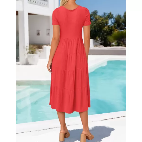 imageZESICA Womens 2024 Summer Casual T Shirt Dress Short Sleeve Scoop Neck Flowy Tiered Beach Midi Dresses with PocketsWatermelonred