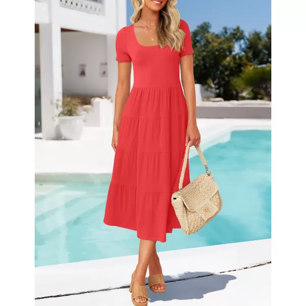 imageZESICA Womens 2024 Summer Casual T Shirt Dress Short Sleeve Scoop Neck Flowy Tiered Beach Midi Dresses with PocketsWatermelonred