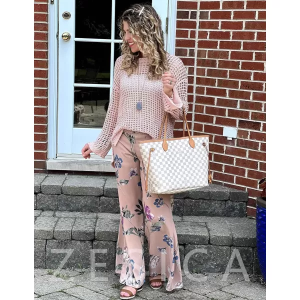 imageZESICA Womens 2024 Summer Crochet Hollow Out Long Sleeve Beach Bikini Swimsuit Mesh Cover Up Tunic TopPink
