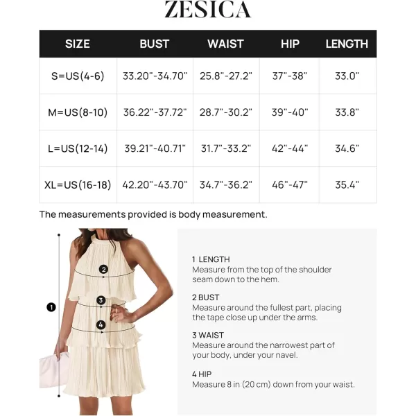 imageZESICA Womens 2024 Summer Halter Dresses Sleeveless Ruffle Tiered Layered Chiffon Pleated A Line Swing Mini DressApricot