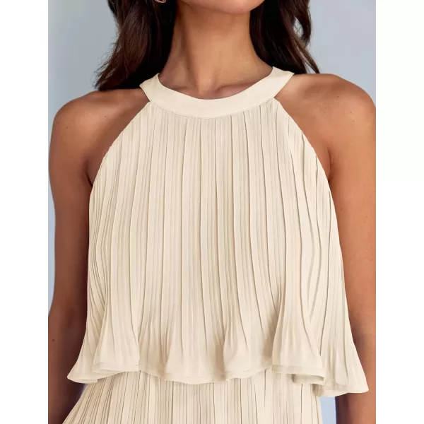 imageZESICA Womens 2024 Summer Halter Dresses Sleeveless Ruffle Tiered Layered Chiffon Pleated A Line Swing Mini DressApricot