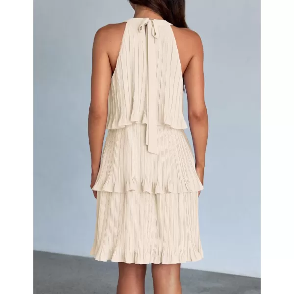 imageZESICA Womens 2024 Summer Halter Dresses Sleeveless Ruffle Tiered Layered Chiffon Pleated A Line Swing Mini DressApricot