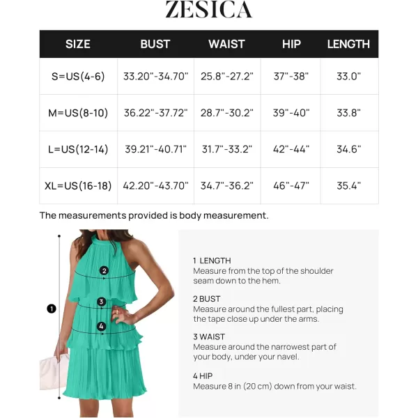 imageZESICA Womens 2024 Summer Halter Dresses Sleeveless Ruffle Tiered Layered Chiffon Pleated A Line Swing Mini DressAqua