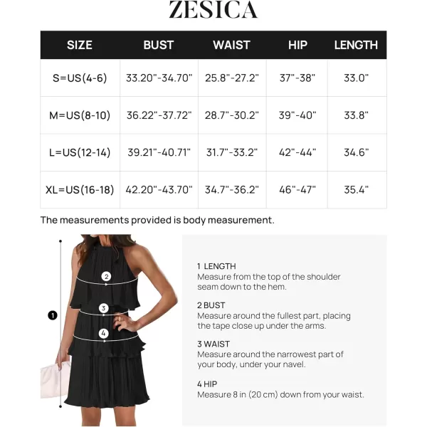 imageZESICA Womens 2024 Summer Halter Dresses Sleeveless Ruffle Tiered Layered Chiffon Pleated A Line Swing Mini DressDark Black