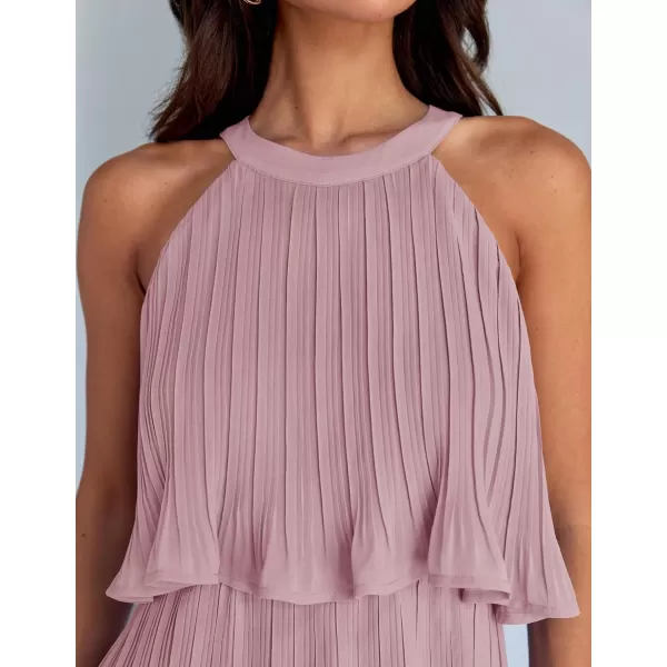 imageZESICA Womens 2024 Summer Halter Dresses Sleeveless Ruffle Tiered Layered Chiffon Pleated A Line Swing Mini DressDarkpink