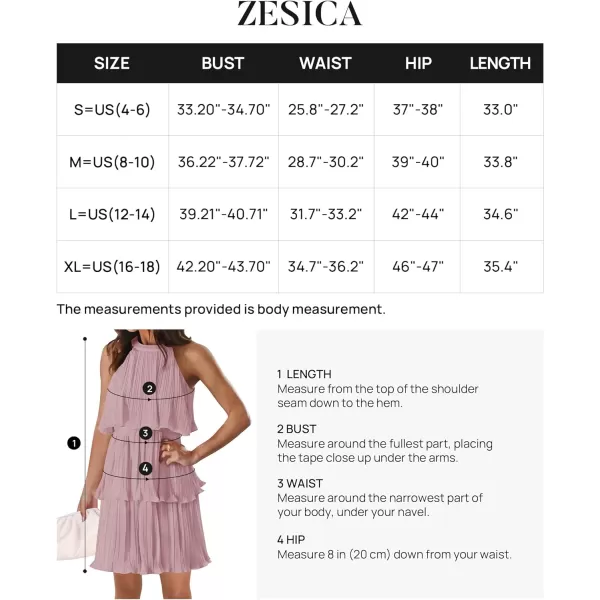 imageZESICA Womens 2024 Summer Halter Dresses Sleeveless Ruffle Tiered Layered Chiffon Pleated A Line Swing Mini DressDarkpink