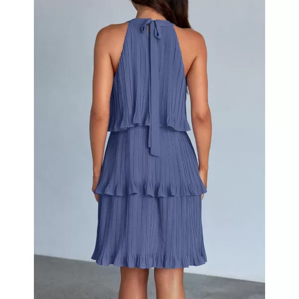 imageZESICA Womens 2024 Summer Halter Dresses Sleeveless Ruffle Tiered Layered Chiffon Pleated A Line Swing Mini DressDusty Blue