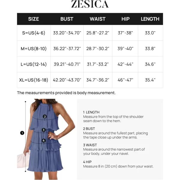 imageZESICA Womens 2024 Summer Halter Dresses Sleeveless Ruffle Tiered Layered Chiffon Pleated A Line Swing Mini DressDusty Blue