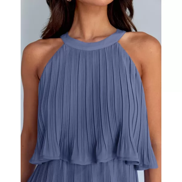 imageZESICA Womens 2024 Summer Halter Dresses Sleeveless Ruffle Tiered Layered Chiffon Pleated A Line Swing Mini DressDusty Blue