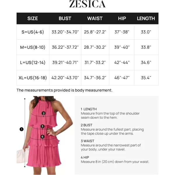 imageZESICA Womens 2024 Summer Halter Dresses Sleeveless Ruffle Tiered Layered Chiffon Pleated A Line Swing Mini DressHot Pink