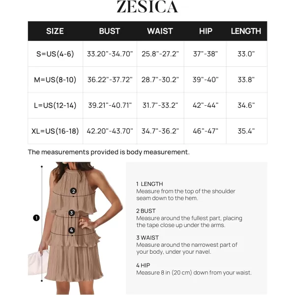 imageZESICA Womens 2024 Summer Halter Dresses Sleeveless Ruffle Tiered Layered Chiffon Pleated A Line Swing Mini DressKhaki