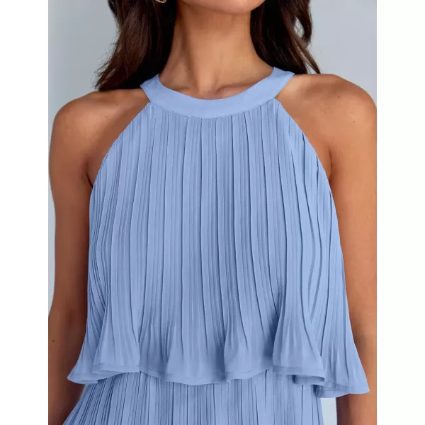 imageZESICA Womens 2024 Summer Halter Dresses Sleeveless Ruffle Tiered Layered Chiffon Pleated A Line Swing Mini DressLight Blue