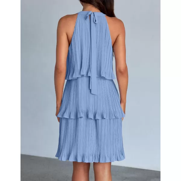 imageZESICA Womens 2024 Summer Halter Dresses Sleeveless Ruffle Tiered Layered Chiffon Pleated A Line Swing Mini DressLight Blue