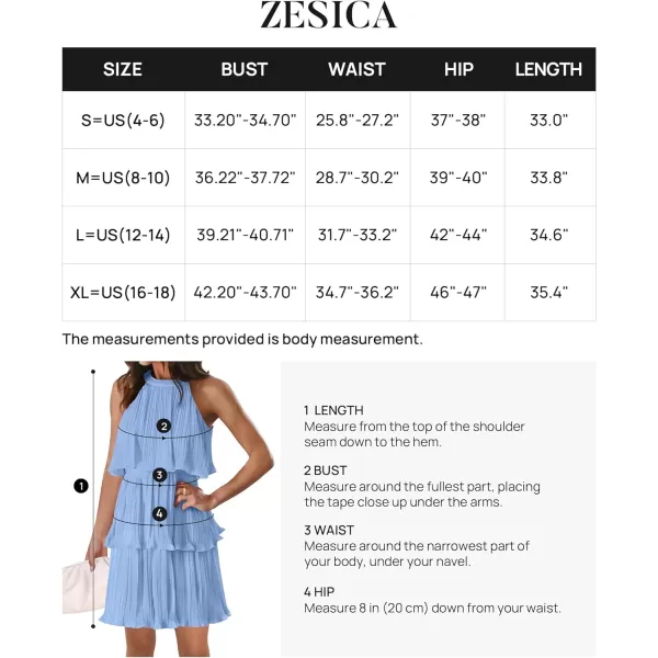 imageZESICA Womens 2024 Summer Halter Dresses Sleeveless Ruffle Tiered Layered Chiffon Pleated A Line Swing Mini DressLight Blue
