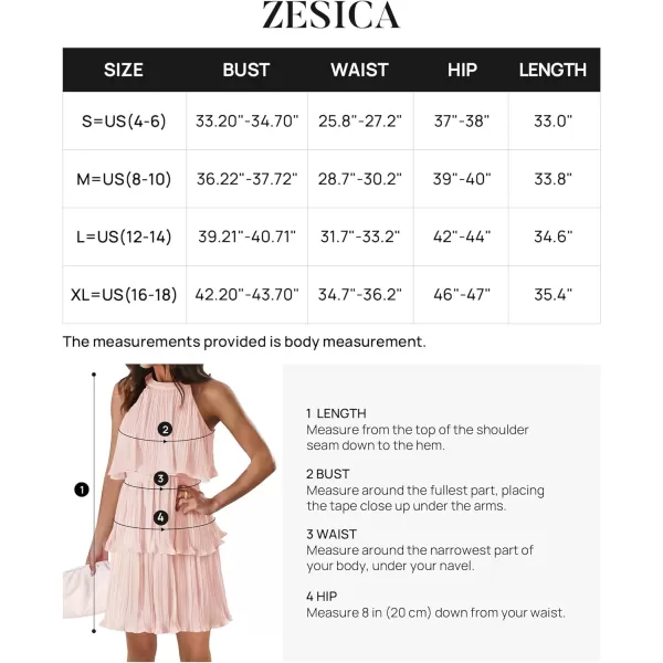 imageZESICA Womens 2024 Summer Halter Dresses Sleeveless Ruffle Tiered Layered Chiffon Pleated A Line Swing Mini DressPink