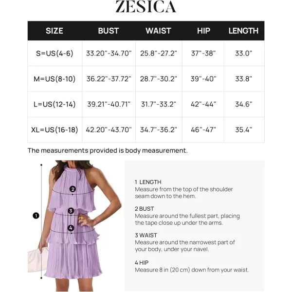 imageZESICA Womens 2024 Summer Halter Dresses Sleeveless Ruffle Tiered Layered Chiffon Pleated A Line Swing Mini DressPurple