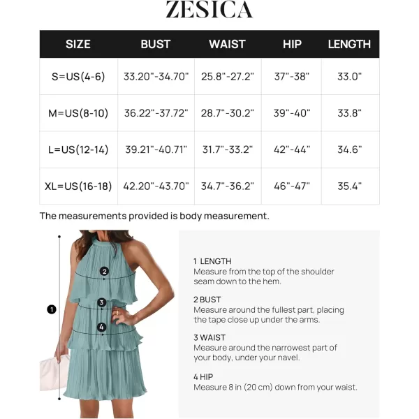 imageZESICA Womens 2024 Summer Halter Dresses Sleeveless Ruffle Tiered Layered Chiffon Pleated A Line Swing Mini DressSage