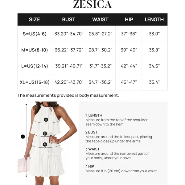 imageZESICA Womens 2024 Summer Halter Dresses Sleeveless Ruffle Tiered Layered Chiffon Pleated A Line Swing Mini DressWhite