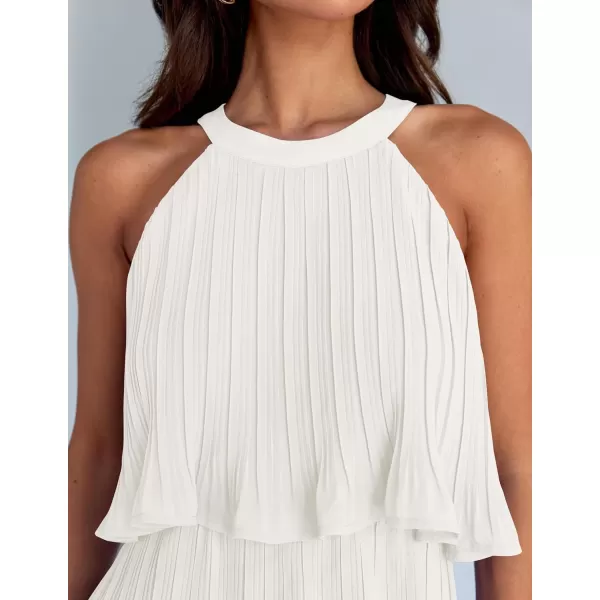 imageZESICA Womens 2024 Summer Halter Dresses Sleeveless Ruffle Tiered Layered Chiffon Pleated A Line Swing Mini DressWhite
