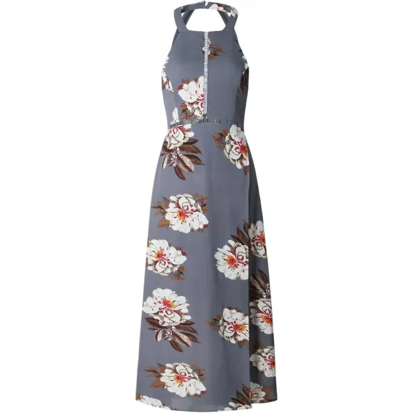 imageZESICA Womens 2024 Summer Halter Neck Floral Print Backless Split Beach Party Maxi DressGrey