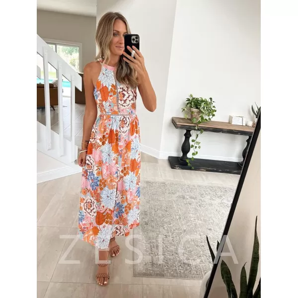 imageZESICA Womens 2024 Summer Halter Neck Floral Print Backless Split Beach Party Maxi DressTangerineMediumZESICA Womens 2024 Summer Halter Neck Floral Print Backless Split Beach Party Maxi DressTangerineMedium