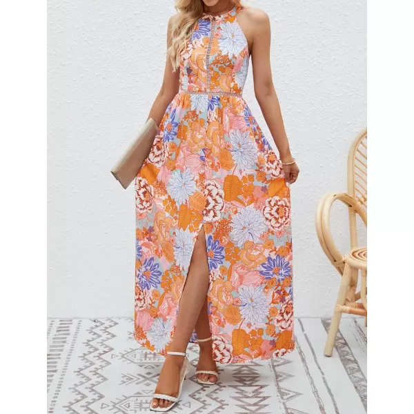 imageZESICA Womens 2024 Summer Halter Neck Floral Print Backless Split Beach Party Maxi DressTangerineMediumZESICA Womens 2024 Summer Halter Neck Floral Print Backless Split Beach Party Maxi DressTangerineMedium