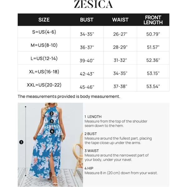 imageZESICA Womens 2024 Summer Halter Neck Floral Print Backless Split Beach Party Maxi DressTeal