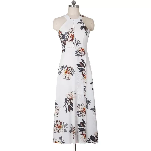 imageZESICA Womens 2024 Summer Halter Neck Floral Print Backless Split Beach Party Maxi DressWhite