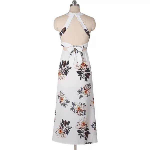imageZESICA Womens 2024 Summer Halter Neck Floral Print Backless Split Beach Party Maxi DressWhite
