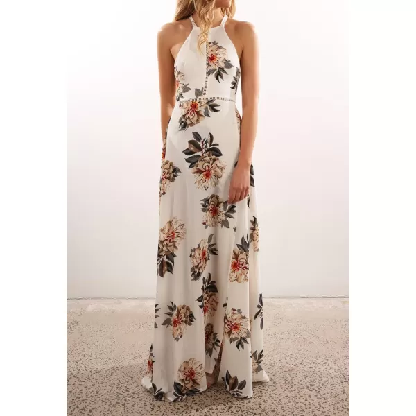 imageZESICA Womens 2024 Summer Halter Neck Floral Print Backless Split Beach Party Maxi DressWhite