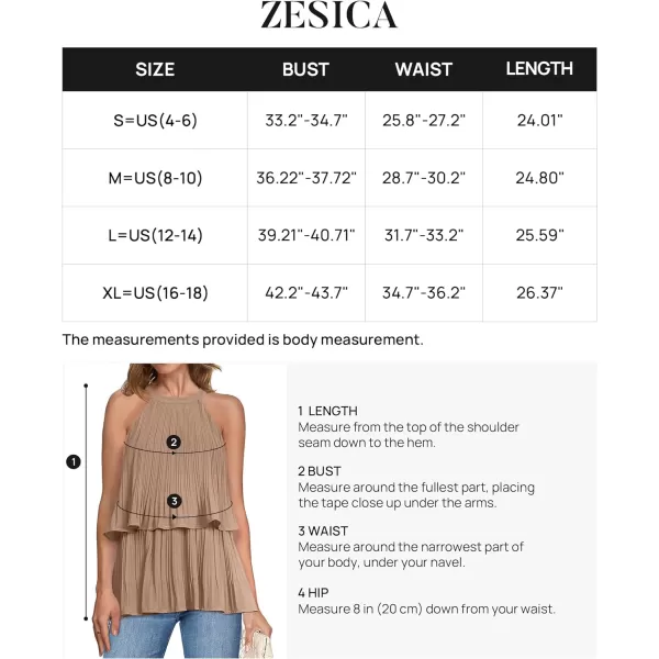 imageZESICA Womens 2024 Summer Halter Tank Tops Casual Sleeveless Ruffle Tiered Layered Chiffon Flowy Blouse ShirtsKhaki
