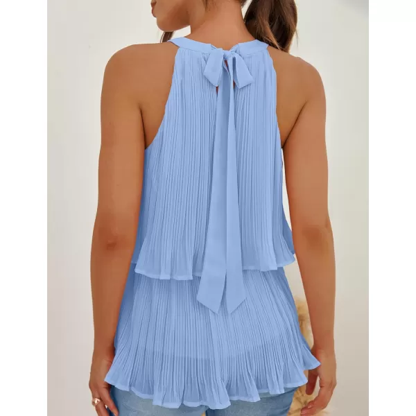 imageZESICA Womens 2024 Summer Halter Tank Tops Casual Sleeveless Ruffle Tiered Layered Chiffon Flowy Blouse ShirtsLightblue