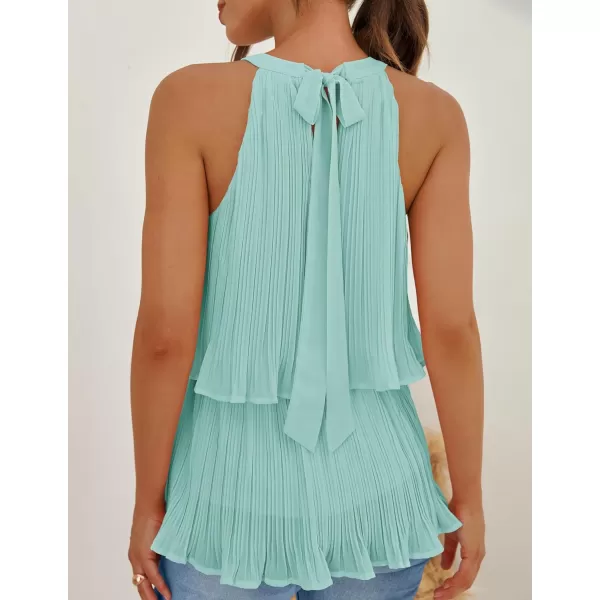 imageZESICA Womens 2024 Summer Halter Tank Tops Casual Sleeveless Ruffle Tiered Layered Chiffon Flowy Blouse ShirtsSage