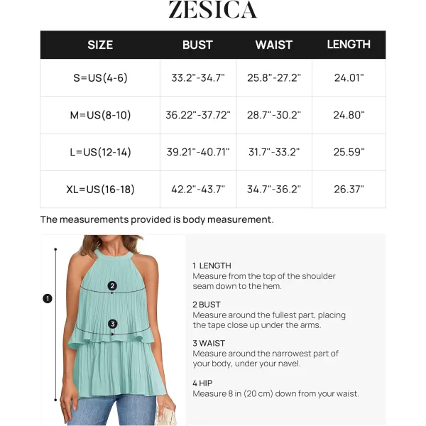 imageZESICA Womens 2024 Summer Halter Tank Tops Casual Sleeveless Ruffle Tiered Layered Chiffon Flowy Blouse ShirtsSage