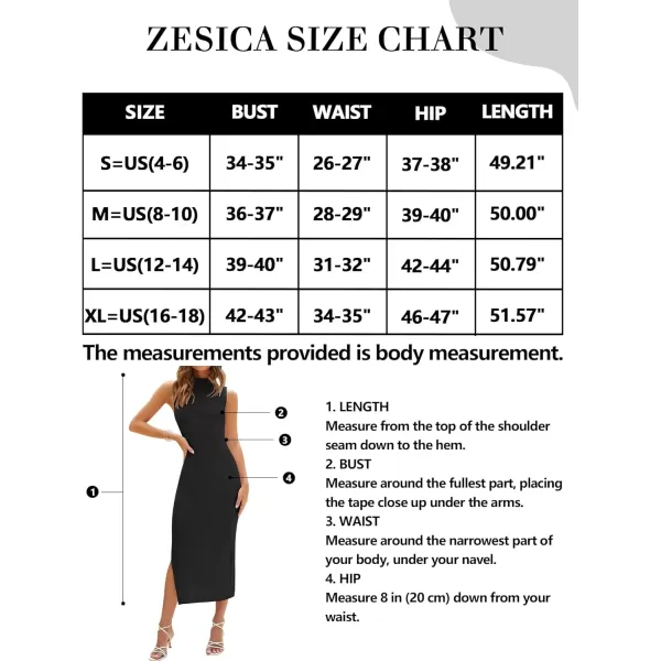 imageZESICA Womens 2024 Summer Knitted Sweater Dress Sleeveless Mock Neck Ribbed Side Slit Bodycon Tank Midi DressesBlack