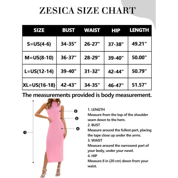 imageZESICA Womens 2024 Summer Knitted Sweater Dress Sleeveless Mock Neck Ribbed Side Slit Bodycon Tank Midi DressesPink