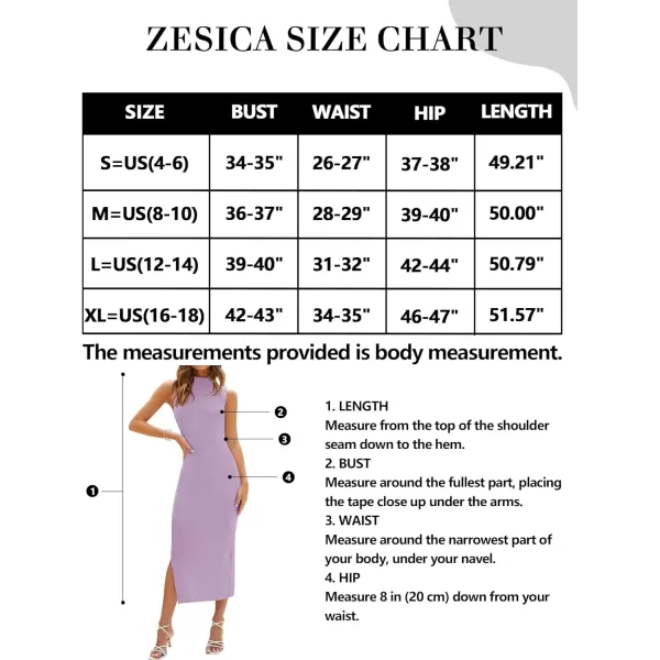 imageZESICA Womens 2024 Summer Knitted Sweater Dress Sleeveless Mock Neck Ribbed Side Slit Bodycon Tank Midi DressesPurple