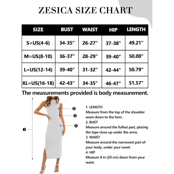 imageZESICA Womens 2024 Summer Knitted Sweater Dress Sleeveless Mock Neck Ribbed Side Slit Bodycon Tank Midi DressesWhite