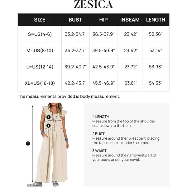 imageZESICA Womens 2024 Summer Loose Jumpsuit Casual V Neck Flutter Short Sleeve Oversized Wide Leg Pant Long Overalls RomperApricot