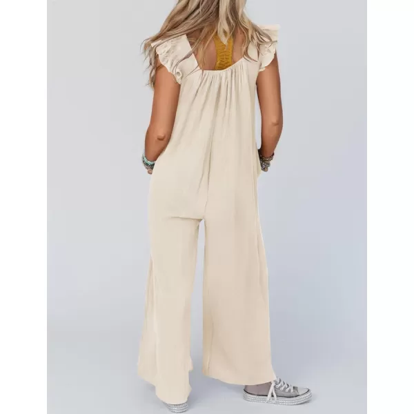 imageZESICA Womens 2024 Summer Loose Jumpsuit Casual V Neck Flutter Short Sleeve Oversized Wide Leg Pant Long Overalls RomperApricot