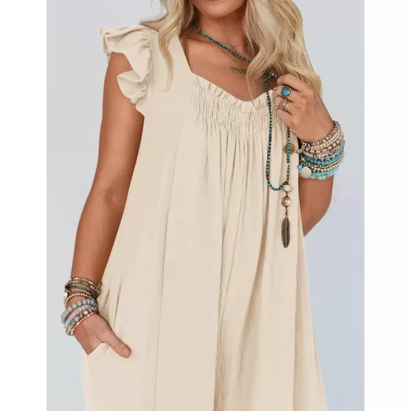 imageZESICA Womens 2024 Summer Loose Jumpsuit Casual V Neck Flutter Short Sleeve Oversized Wide Leg Pant Long Overalls RomperApricot