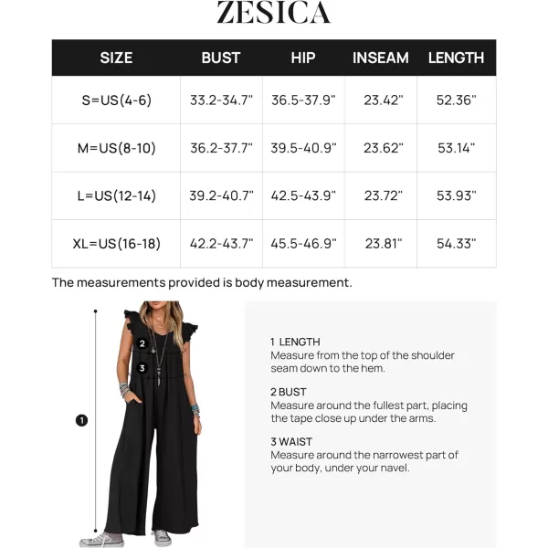 imageZESICA Womens 2024 Summer Loose Jumpsuit Casual V Neck Flutter Short Sleeve Oversized Wide Leg Pant Long Overalls RomperBlack