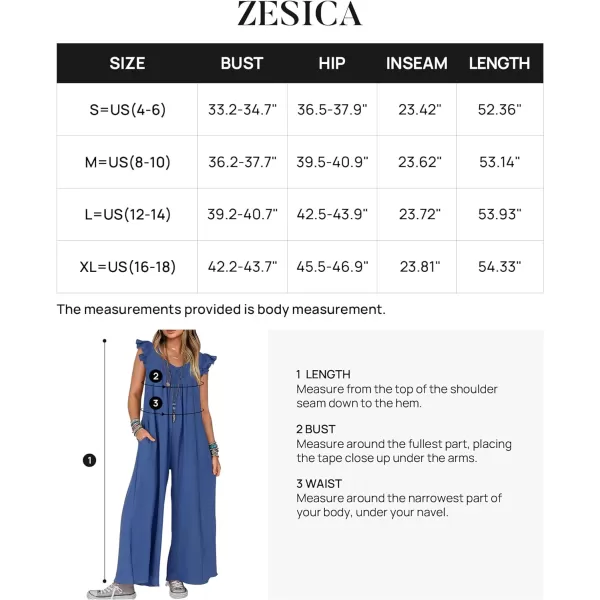 imageZESICA Womens 2024 Summer Loose Jumpsuit Casual V Neck Flutter Short Sleeve Oversized Wide Leg Pant Long Overalls RomperBlue