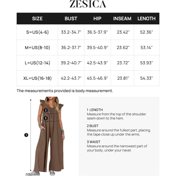 imageZESICA Womens 2024 Summer Loose Jumpsuit Casual V Neck Flutter Short Sleeve Oversized Wide Leg Pant Long Overalls RomperCoffee