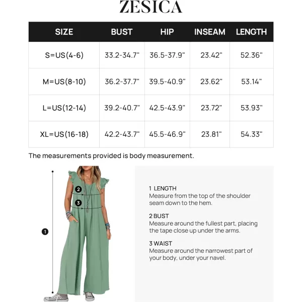 imageZESICA Womens 2024 Summer Loose Jumpsuit Casual V Neck Flutter Short Sleeve Oversized Wide Leg Pant Long Overalls RomperGreen
